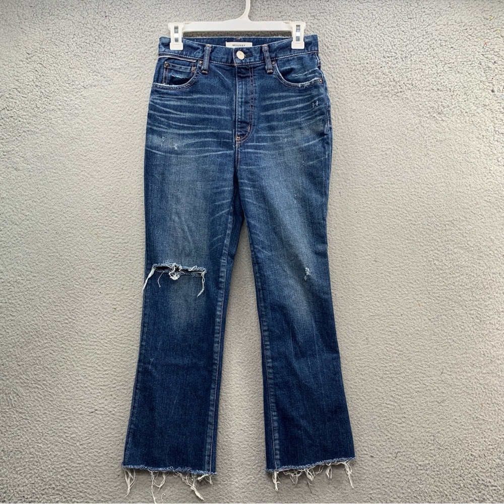 Moussy Distressed Dark Blue Straight-Leg Jeans